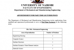 ADVERT FOR PART TIME LECTURER